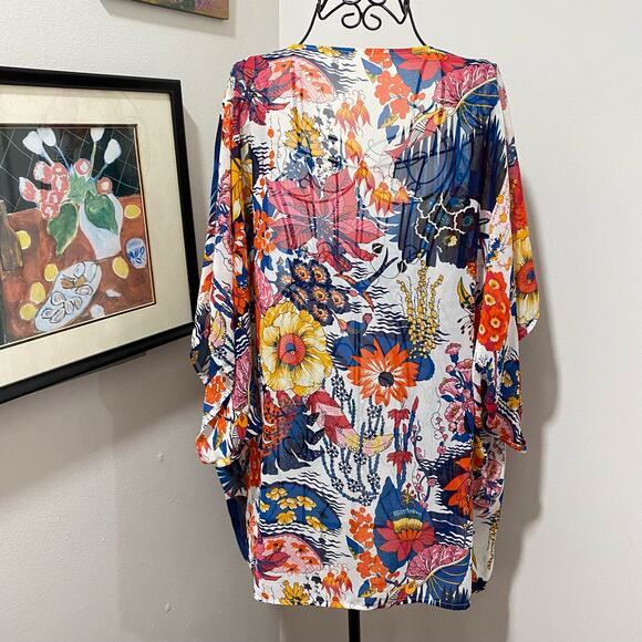 MIXMAX Bright Floral Print SIZE SMALL Kimono-Style Wrap Jacket Lightweight - Picture 5 of 5